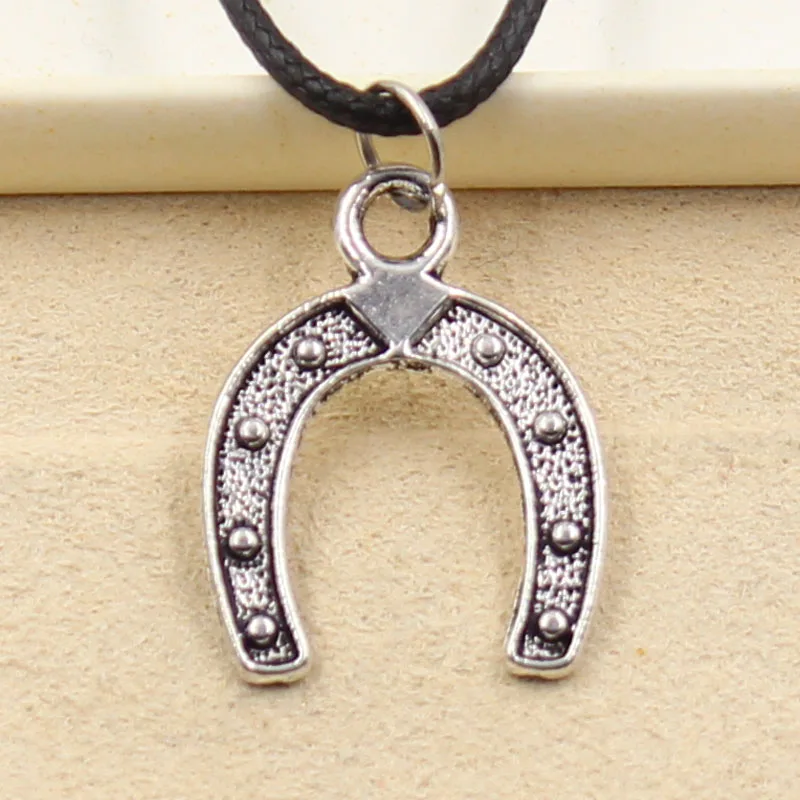 New Fashion Tibetan Silver Color Pendant Horseshoe Horse Necklace Choker Charm Black Leather Cord Factory Price Handmade Jewelry