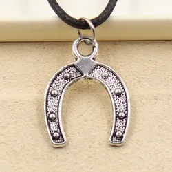 New Fashion Tibetan Silver Color Pendant Horseshoe Horse Necklace Choker Charm Black Leather Cord Factory Price Handmade Jewelry