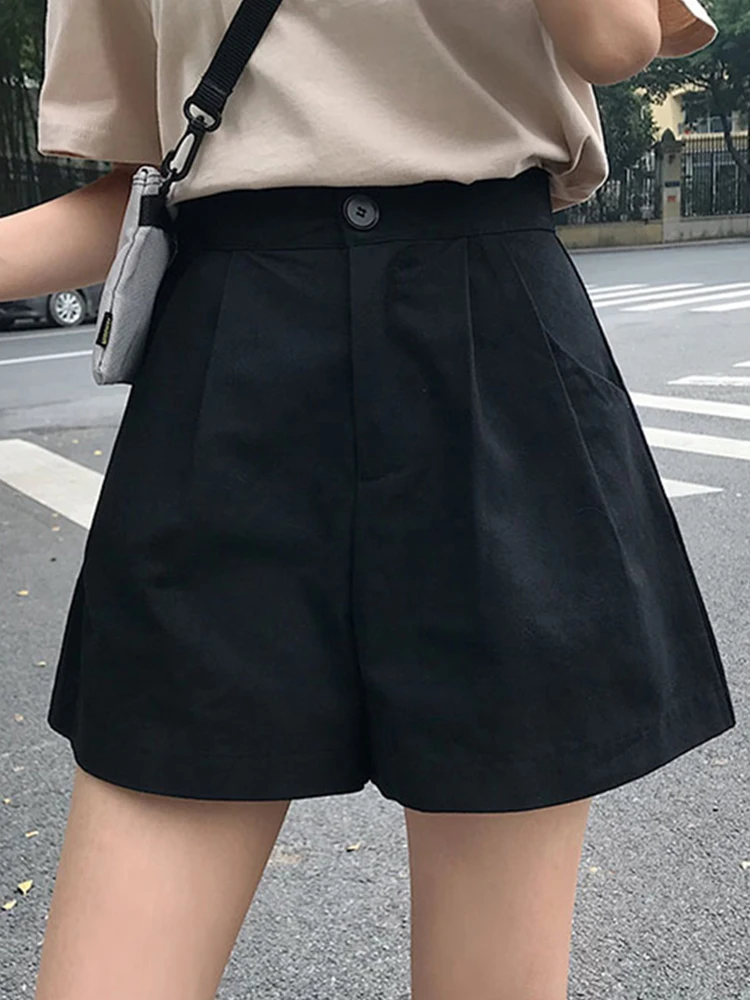 

New 2024 Women Short Solid Color Double Pockets Summer Shorts High Waist Casual Shorts Breathable Wide Leg Women Shorts L22