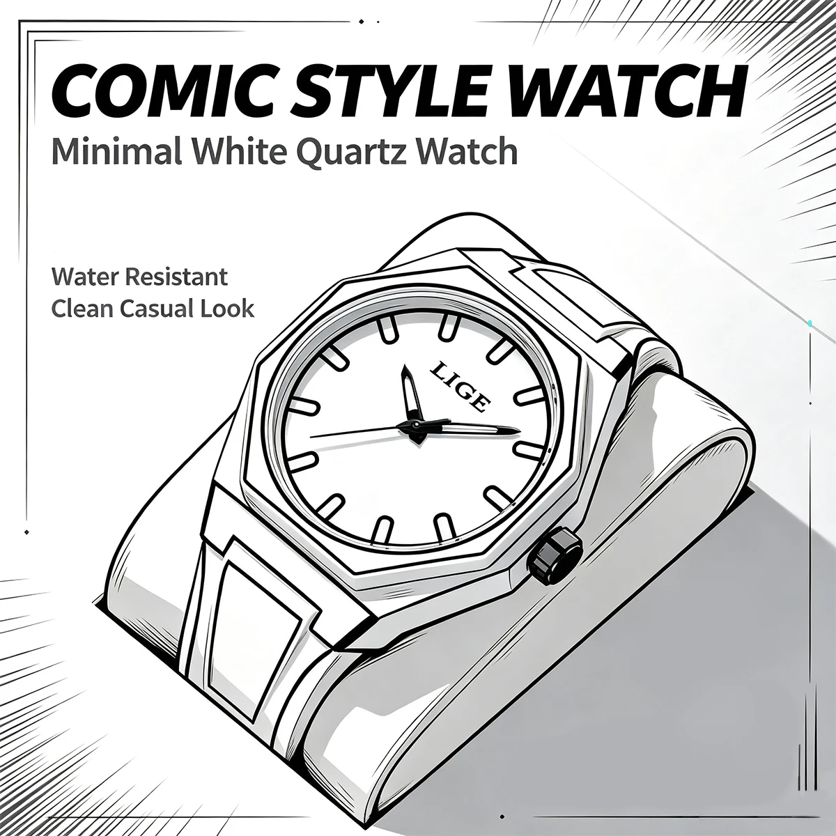 LIGE Unique Design Watch Creative Fashion Funny Sports Modern Sketch Simple Silicone Luminous Waterproof Quartz Watches for Men