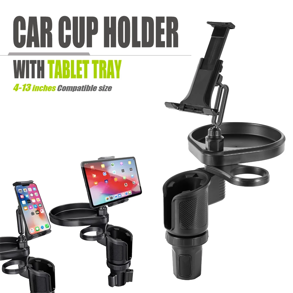 For Car Traveling Essential Gadget New Adjustable Car Cup Holder Tray with Phone Holder Food Tray Table 2 Cup Holders Road Trip