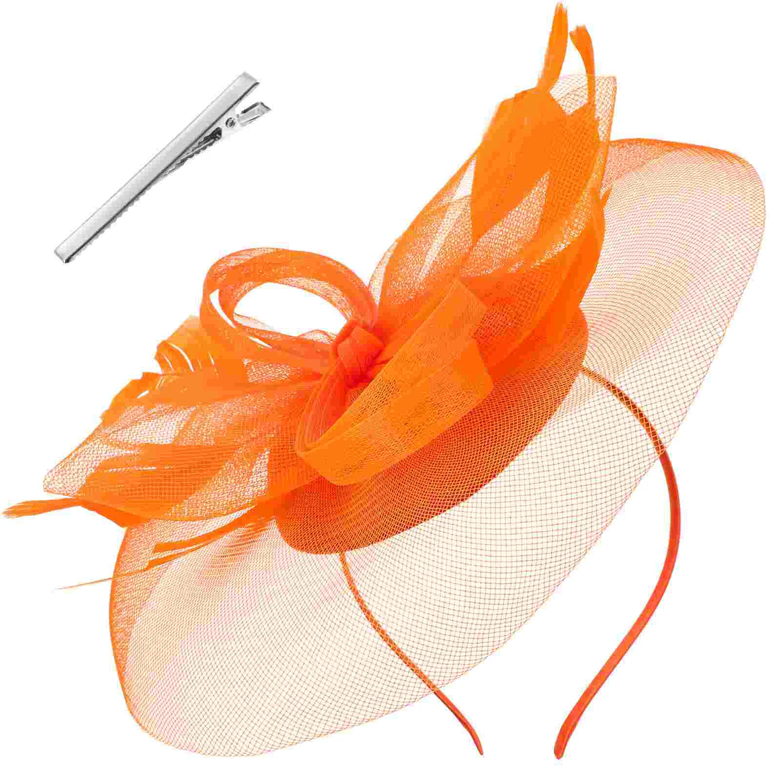 

Barrette Hat Women Orange Fascinators for Weddings Tea Party Headband Headgear