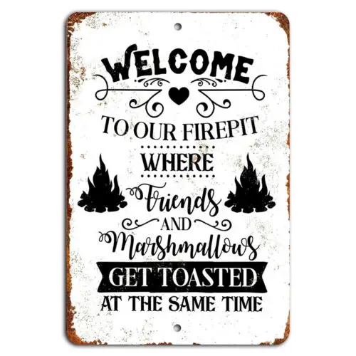 Welcome to Our Firepit Camping Sign - Rustic Decor  Aluminum-Aluminum