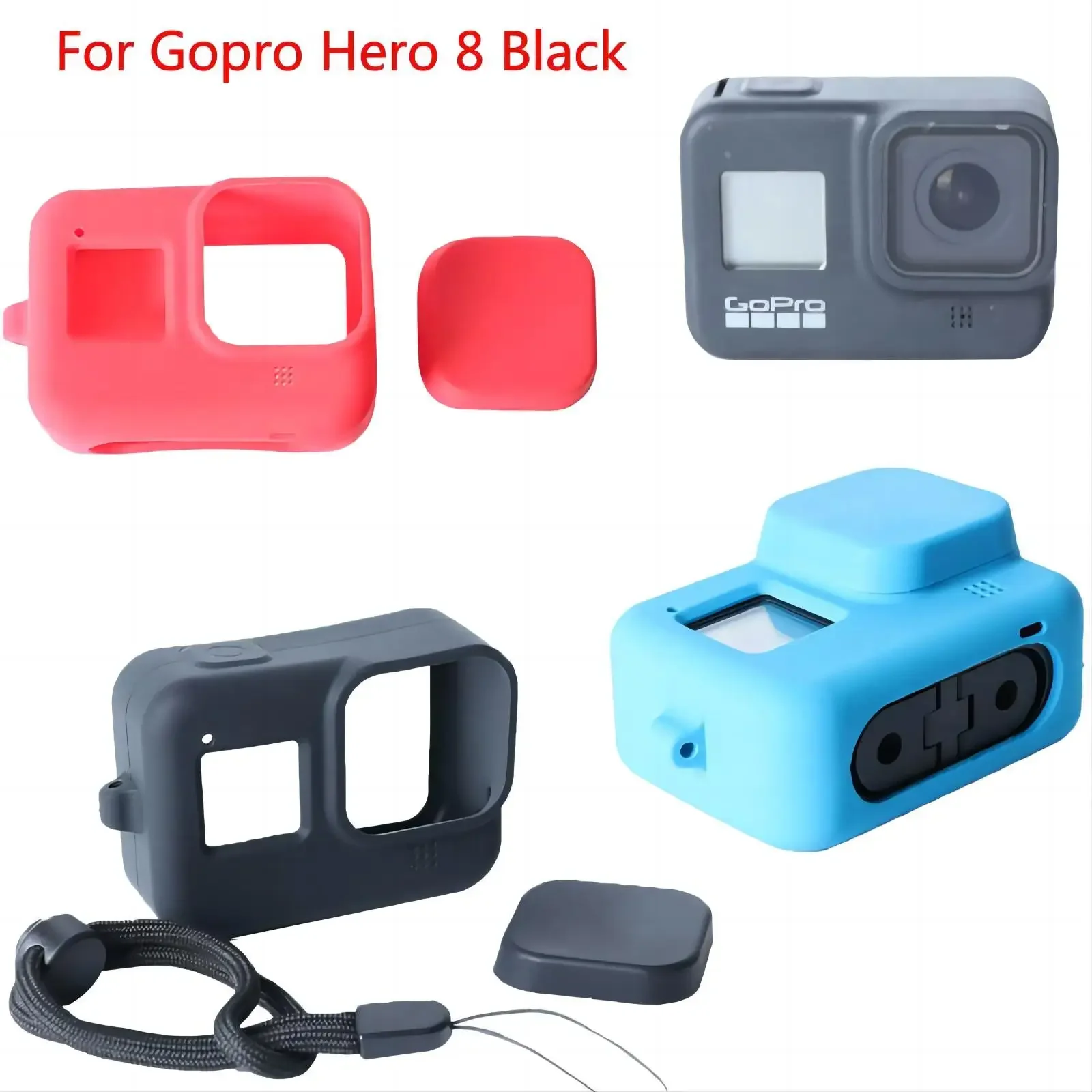 Protective Silicone Case for GoPro Hero 8 Black Tempered Glass Screen Protector Film Lens Cap Cover for Go Pro 8 Accessory