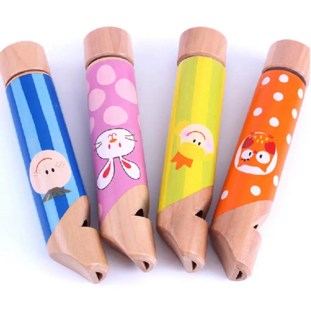 Cartoon Whistle Wooden Push Pull Flute Whistle Musical Instrument Education Kids Toy