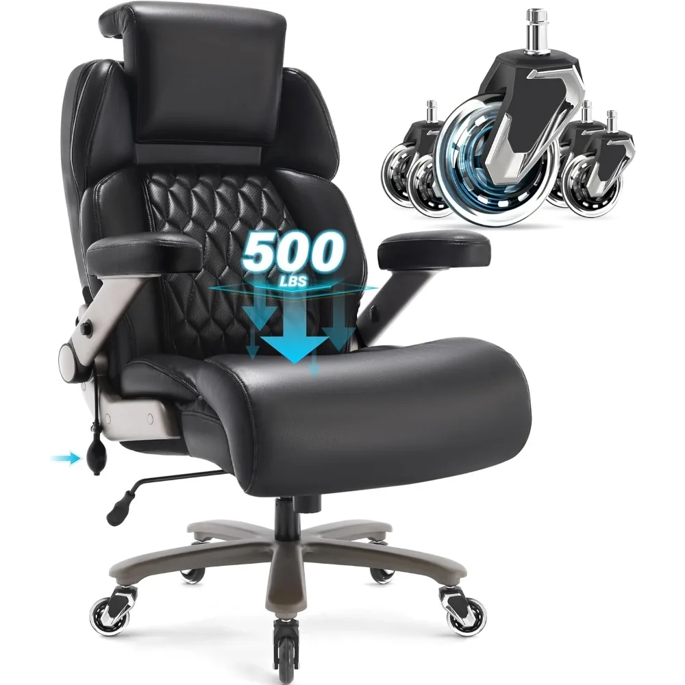 

Big and Tall Office Chair 500lbs - Adjustable Headrest&Lumbar Support, 3D Flip Arms, Large Wheels &Heavy Duty Metal Base