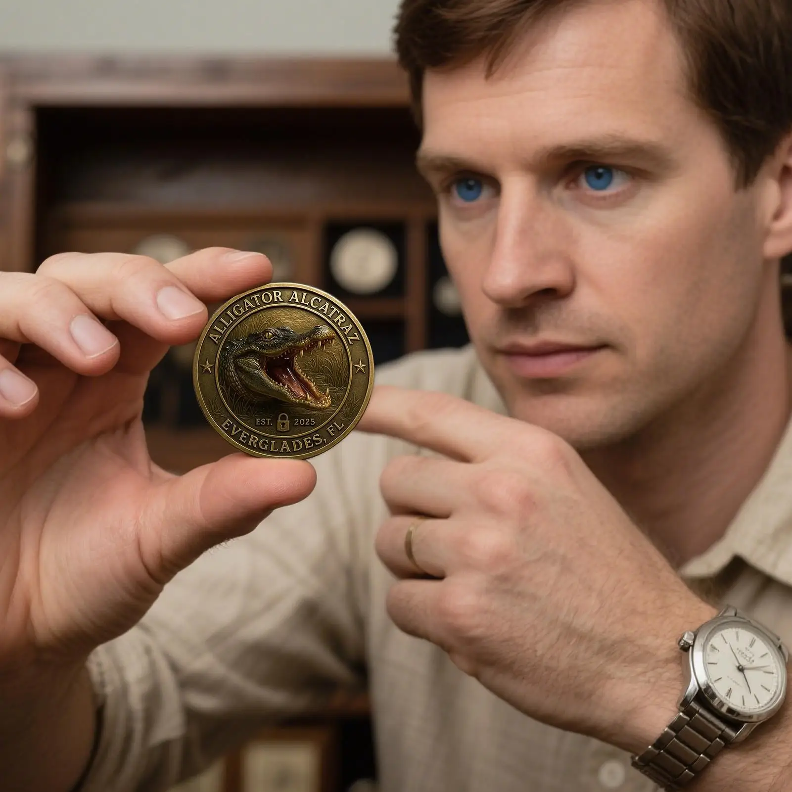 Funny Challenge Coin Alligator Collector Coin Commemorative Souvenir Display Decoration for Home Men Kids Dad Collection