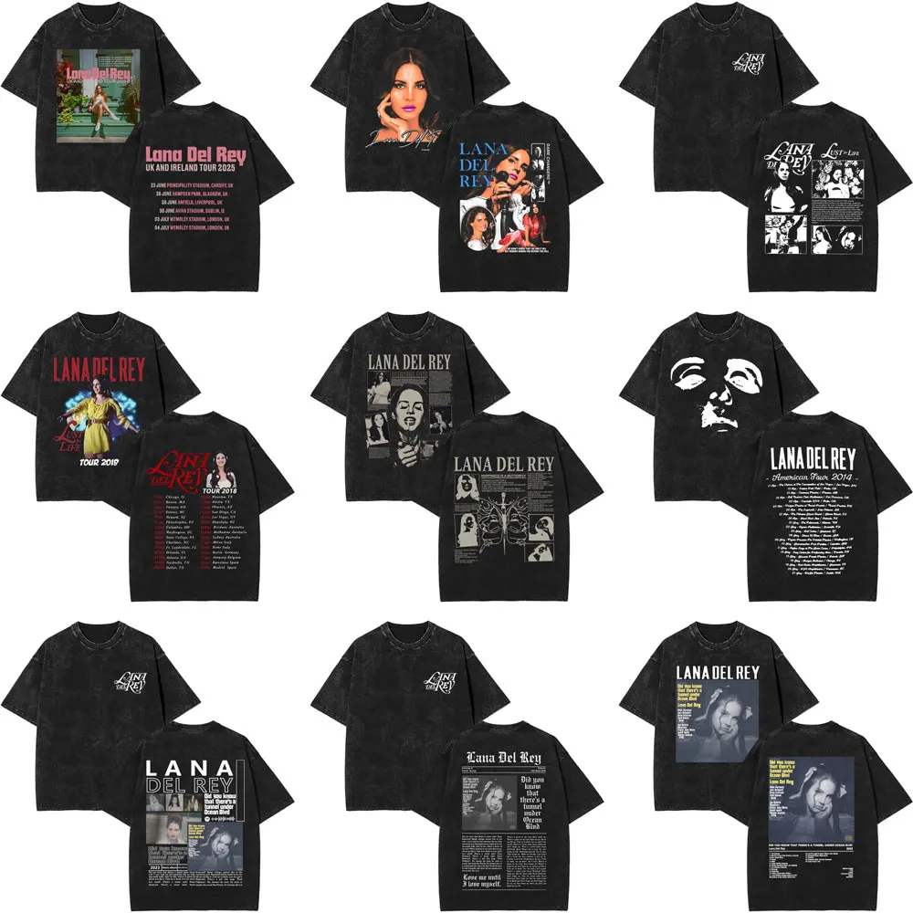 

Singer Lana Del Rey Vintage Washed T-shirt Men Women Fashion Retro Pop Music Short Sleeve T Shirt Men's Hip Hop Oversized Tshirt