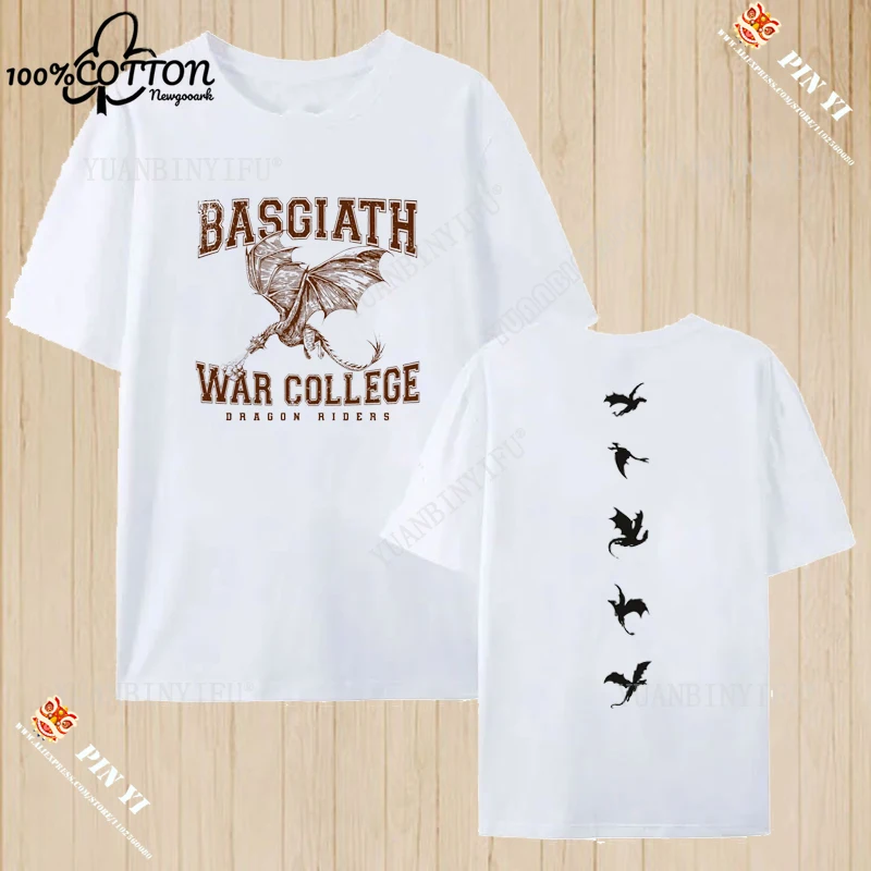 

New Style Nostalgia Fourth Wing Basgiath War College Printed 100%Cotton Unisex T Shirt O-neck Short-sleev Loose Hot Product