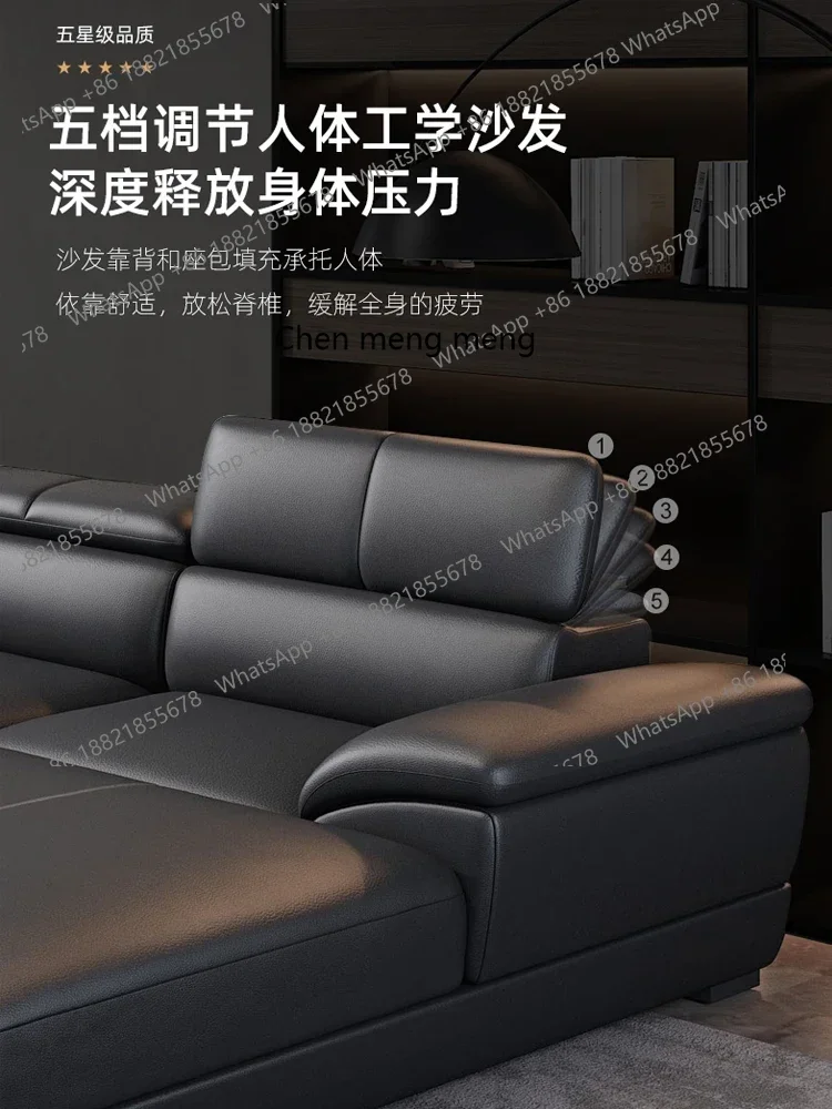 The first layer of cowhide modern simple living room corner left and right concubine Italian three-person sofa combinationJJ