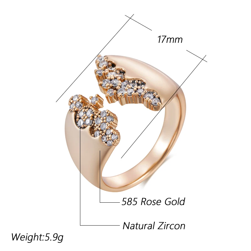 Kinel Unique 585 Rose Gold Color Natural Zircon Big Rings for Women Fashion Modern Geometric Open Ring Party Daily Fine Jewelry