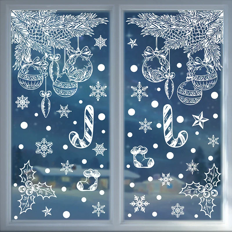Winter Snowflake Elk Christmas Stickers Static Pendant Gift Box Window Decorations For Holiday Party Supplies