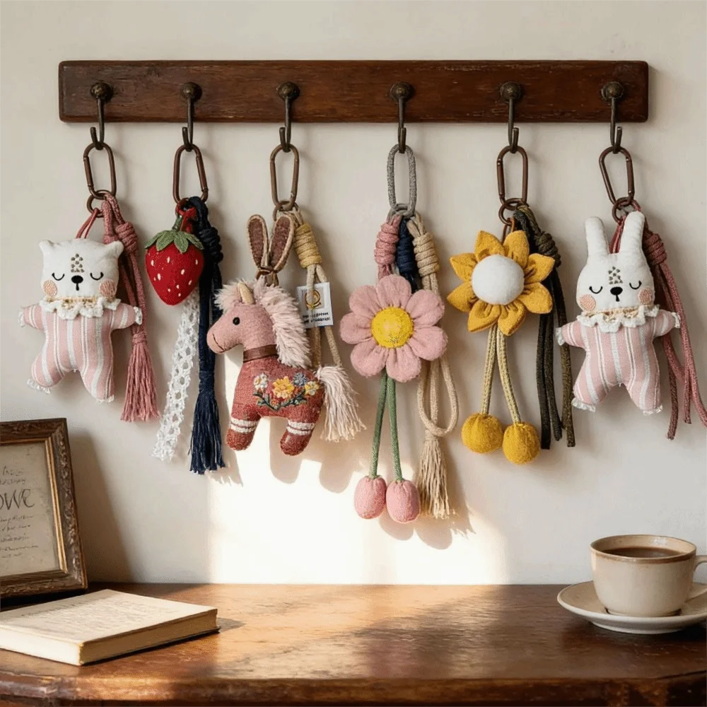 Cartoon Animal Keychain Doll Charm Rabbit Cat Bear Multicolor Lanyard Charm Ligth Weight Horse Chicken Duck