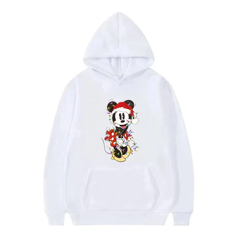 디즈니 미키 마우스 크리스마스 패턴 여성 블랙 가을 레트로 루즈 탑 의류 풀오버 여성 저렴한 후드티 남성 스웨트셔츠
