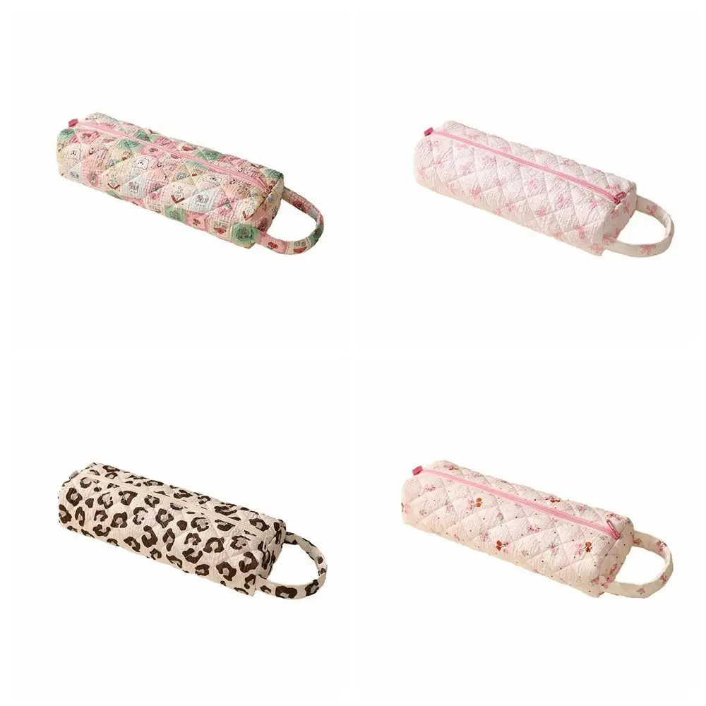 حقيبة تخزين مجفف الشعر الحلوة على شكل زهرة الفهد حقيبة تخزين بكرة الشعر مع مقبض من مادة ناعمة حقيبة مستحضرات التجميل للاستخدام أثناء السفر