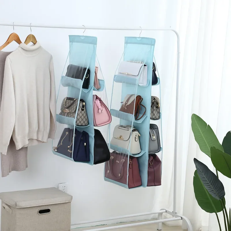 3 Pocket Hanging Handbag Organizer For Wardrobe Closet Gray Waterproof Storage Bag Door Wall Clear Sundry Bag With Hanger Pouch