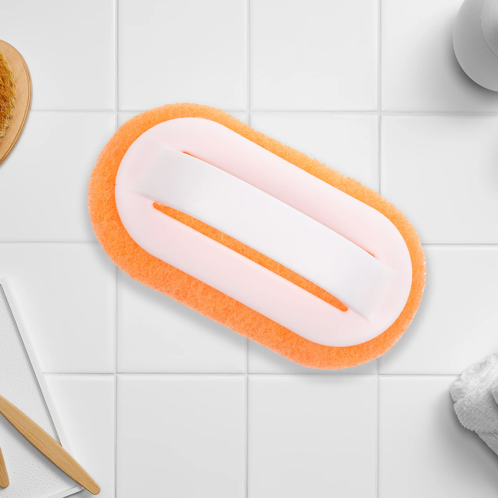 

2pcs White Kitchen Cleaning Brush Dish Scrubber Non woven Fabric Sturdy Bristles High Density Remove Stains Easily Practical