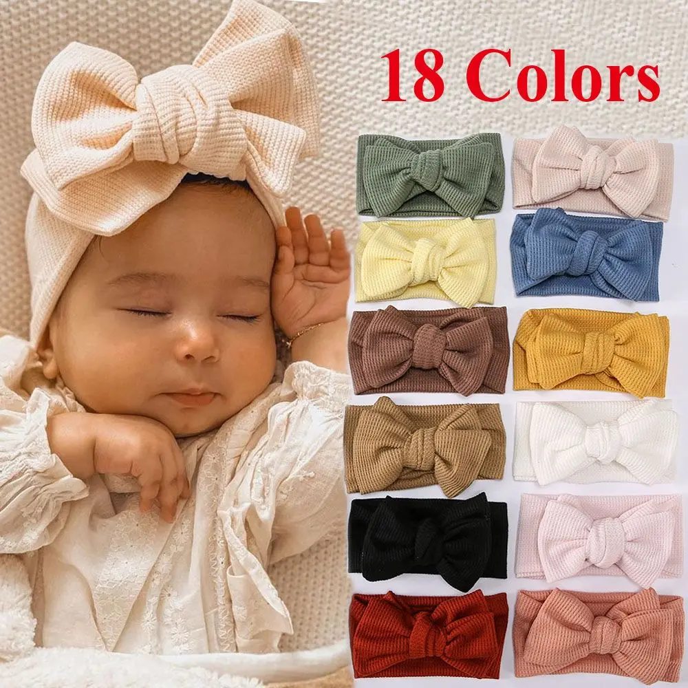 

Soft Elastic Baby Girl Hair Accessories Waffle Fabric Big Bow Hairband Bowknot Turban Baby Headband Girl Headwear