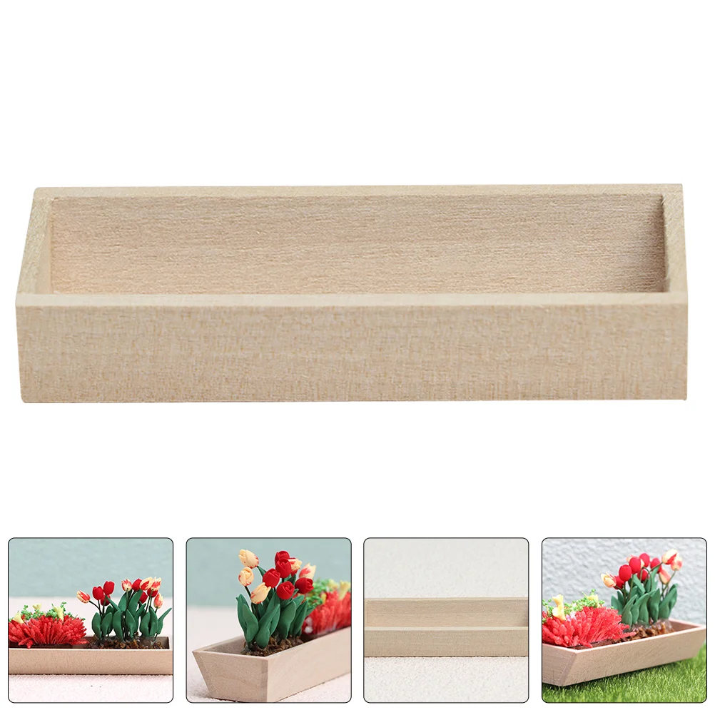 1:12 Dollhouse Mini Furniture Garden Miniature Scene Ornaments Long Wooden Box Flower Pot Decorate