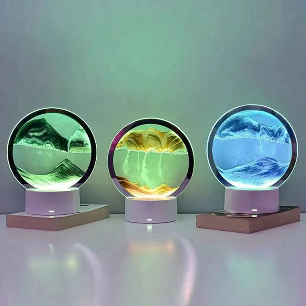 [A93Z!】 3D Flowing Sand Painting USB Table Lamp, Mobile Hourglass Deep Sea Sandscape Sand Painting Night Light,Gold Durable