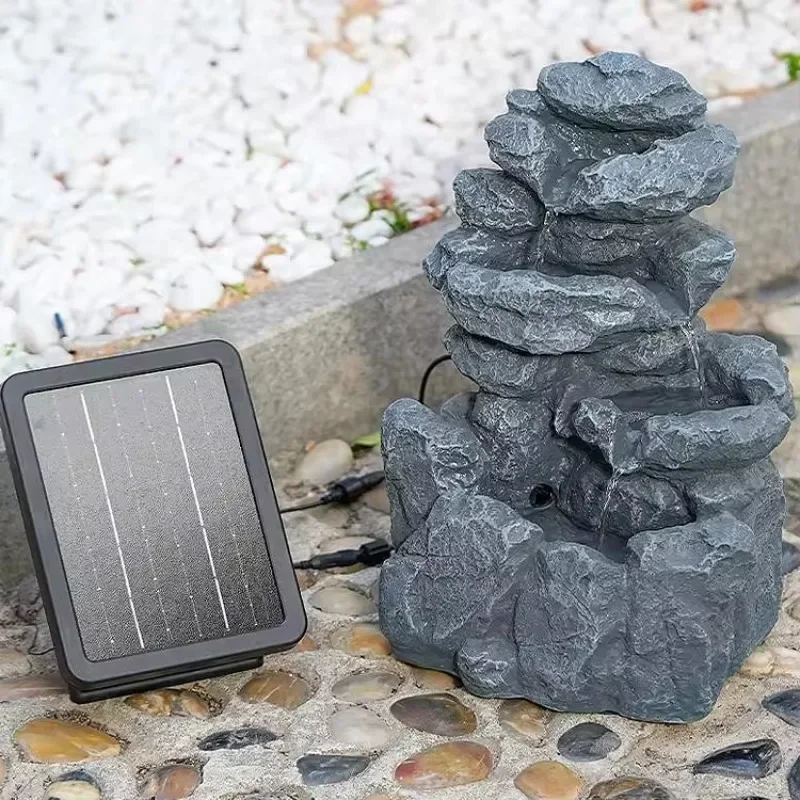 #Solar Tabletop Fountain Resin Marble Construction With LED Lighting And Water Pump For Indoor Outdoor Desk Decor