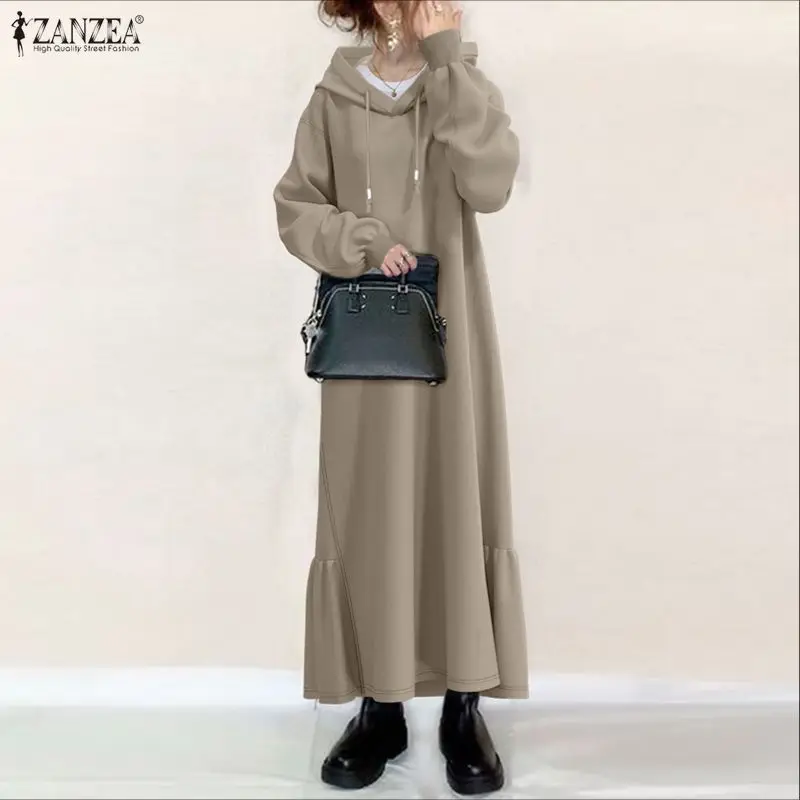 2023 ZANZEA Herbst Winter Mit Kapuze Kleid Stilvolle Frauen Langarm Sweatshirt Robe Casual Hoodies Kleider Elegante Arbeit Sommerkleid