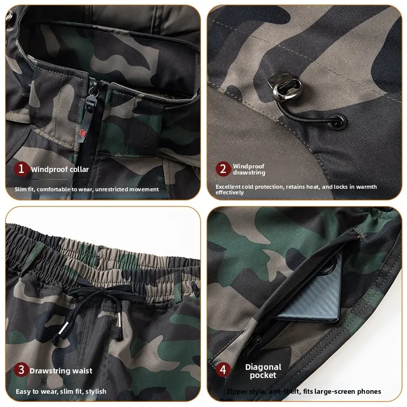 春秋迷彩作業服セット厚手メンズ防風防水弾性汚れ防止労働保護作業服