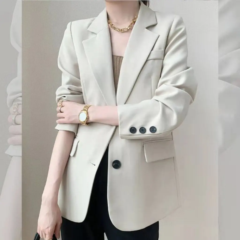 

Women's Brown Small Suit Jacket Korean Style Elegant Fashion All-match Design Spring Autumn Trendy