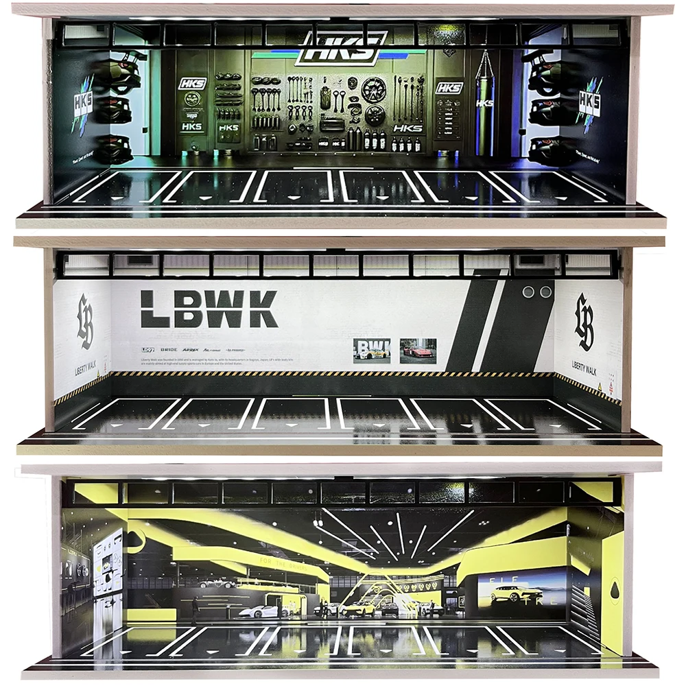 Meiduoxing 1/64 Car Garage Parking Lots Model Assemble Diorama LED Lighting Garage USB Power Model Car Toys Sets
