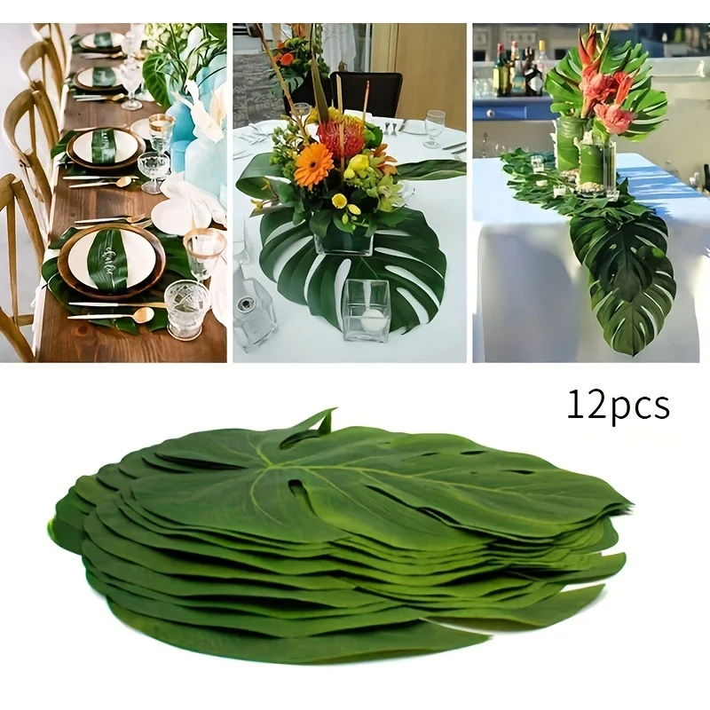 12 feuilles de palmier artificielles pour fête hawaïenne Luau, thème jungle, plage, anniversaire, fournitures de bricolage, décoration murale pour la maison