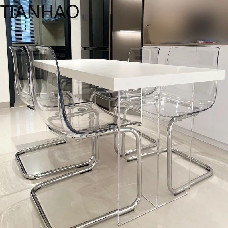 Furniture Stool Modern Transparent Chairs Designer Metal PC Plastic Dining Chair Home Creative Backrest Dining Table Stools