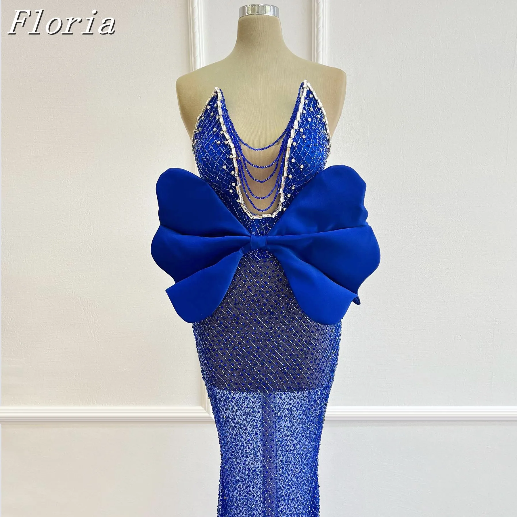 

Blue Sexy Off Shoulder Sparkly Evening Dress New Bodycon Rhinestones Dresses With Bow Engagement Dresses For Women Custom Made
