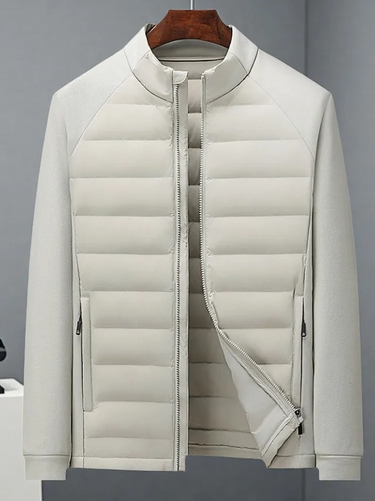 

Lightweight Patchwork Knitted Du down Jaet Men's Casual Spor Autumn Winter Coat Modern Sle Polyester Fiber 90% White ...