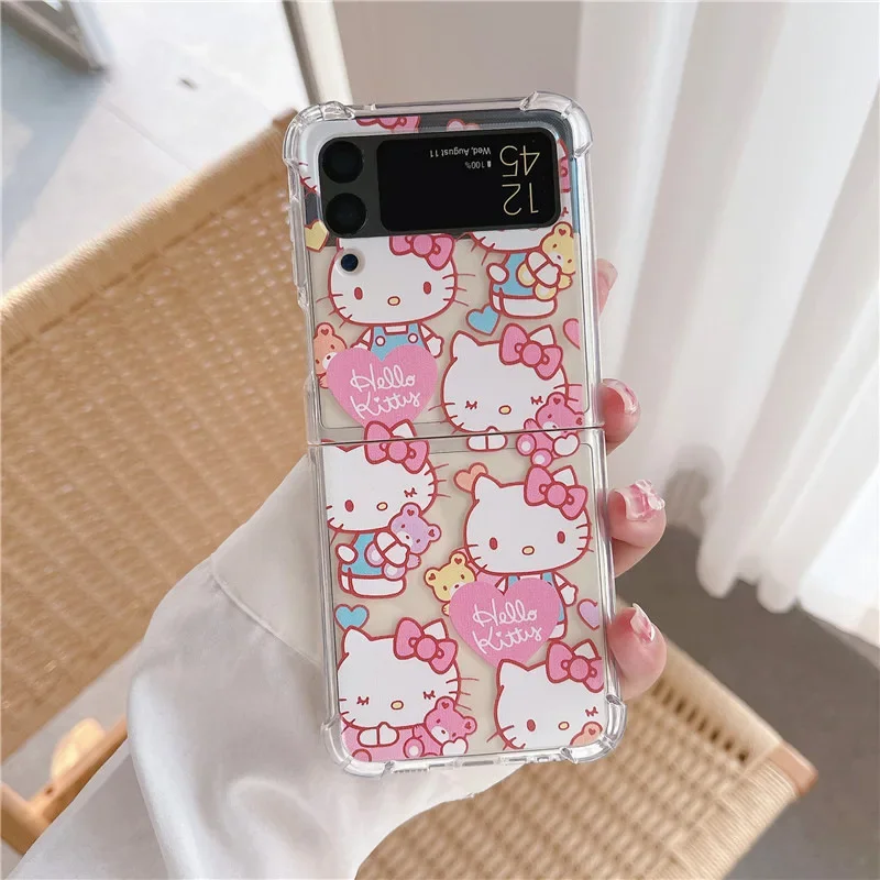 เคสซิลิโคนลายการ์ตูน Hello Kitty สำหรับ Samsung Z Flip5 4ฝาหลังกันกระแทกเหมาะสำหรับ Samsung Galaxy Z เคสนิ่มแบบใส3