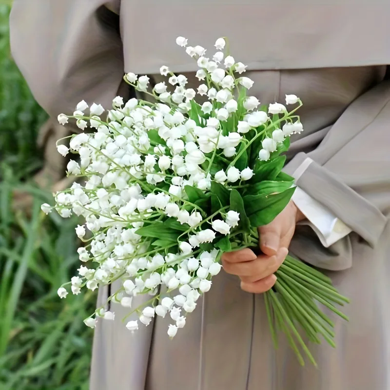 10 pçs branco bellflower artificial lírio vale orquídea flor para casa decoração do jardim festa de casamento buquê de noiva planta falsa