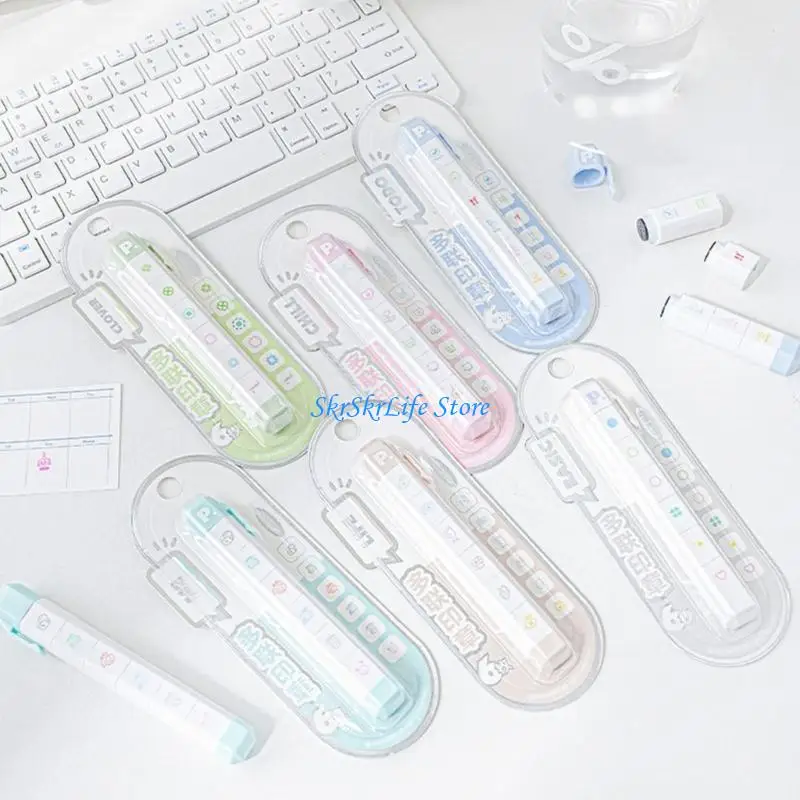 E65E 6 Pattern in 1 ABS Plastic Stamp Pen Journaling Stamping Pen For Scrapbooking