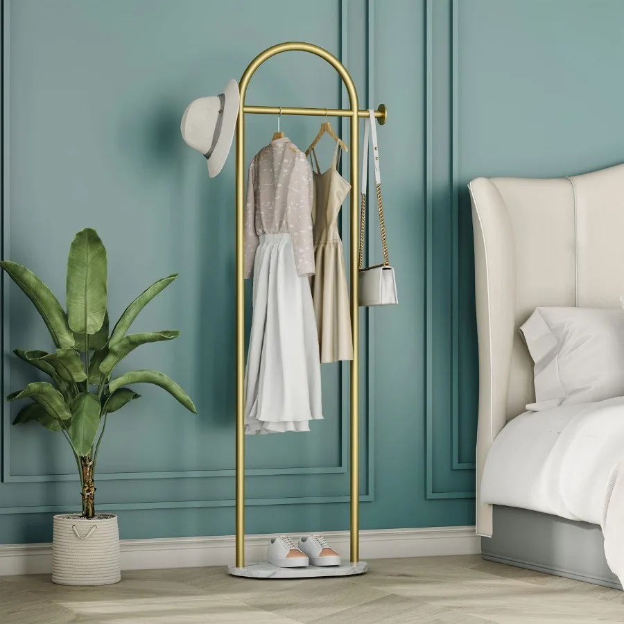 

Clothing Rack, Golden Metal Freestanding Heavy Duty Clothes Rack with Marble Base, Multipurpose Garment Hanger for Bedroom, Hat