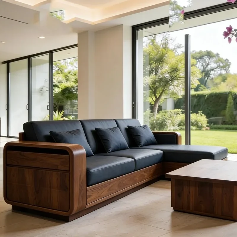 Relax New Chinese Style Solid Wood Living Room Sofas Couch Minimalist Corner Design Sofa Living Room High-end Classic Furniture