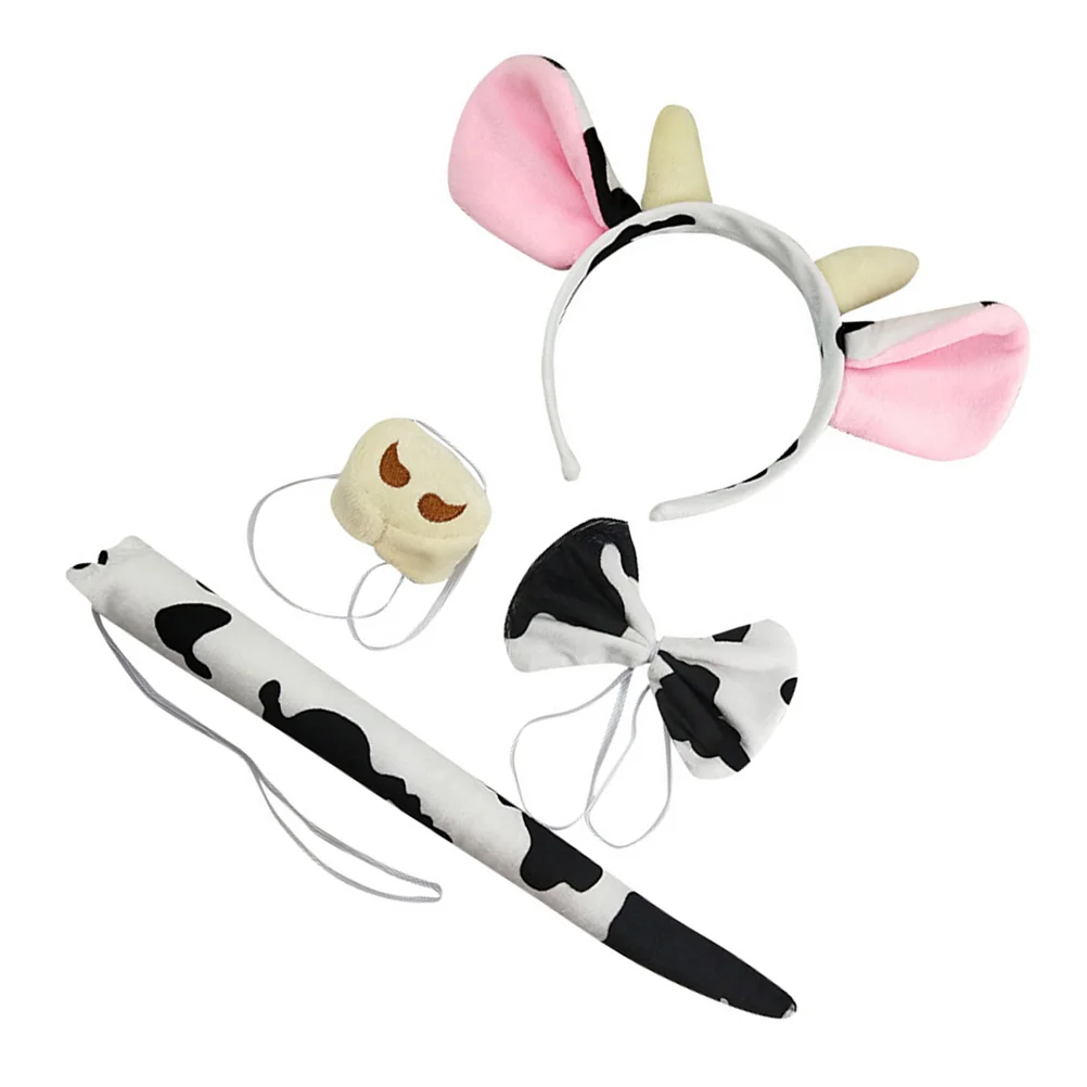 

Cow Headdress Kindergarten Costume Tail Make up Halloween Kids Plush Headband Child