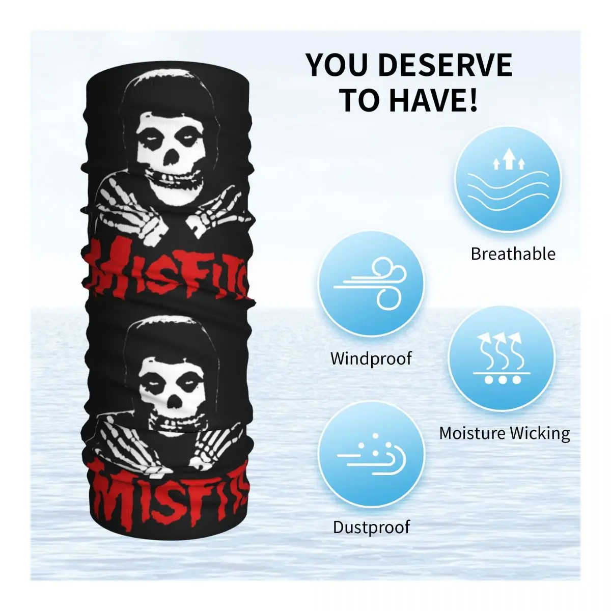 The Misfits Band Bandana Neck Gaiter Printed Heavy Metal Wrap Scarf Multi-use Headwear Fishing for Men Women Adult Breathable