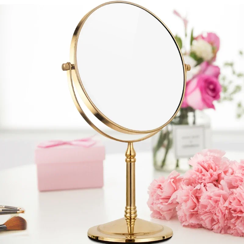 Metal Makeup Mirror High Definition Double Sided Mirror Waterproof Antifog Vanity Mirrors Rotatable Freestanding Mirror Round