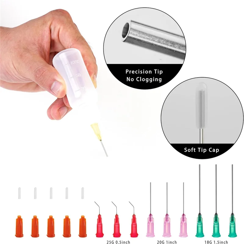 Precision Tip Applicator Bottle,Blunt Tip Needle And Cap, 18G 20G 25G Needle Tip Squeeze Bottle, Oil Dropper Bottle-A77G
