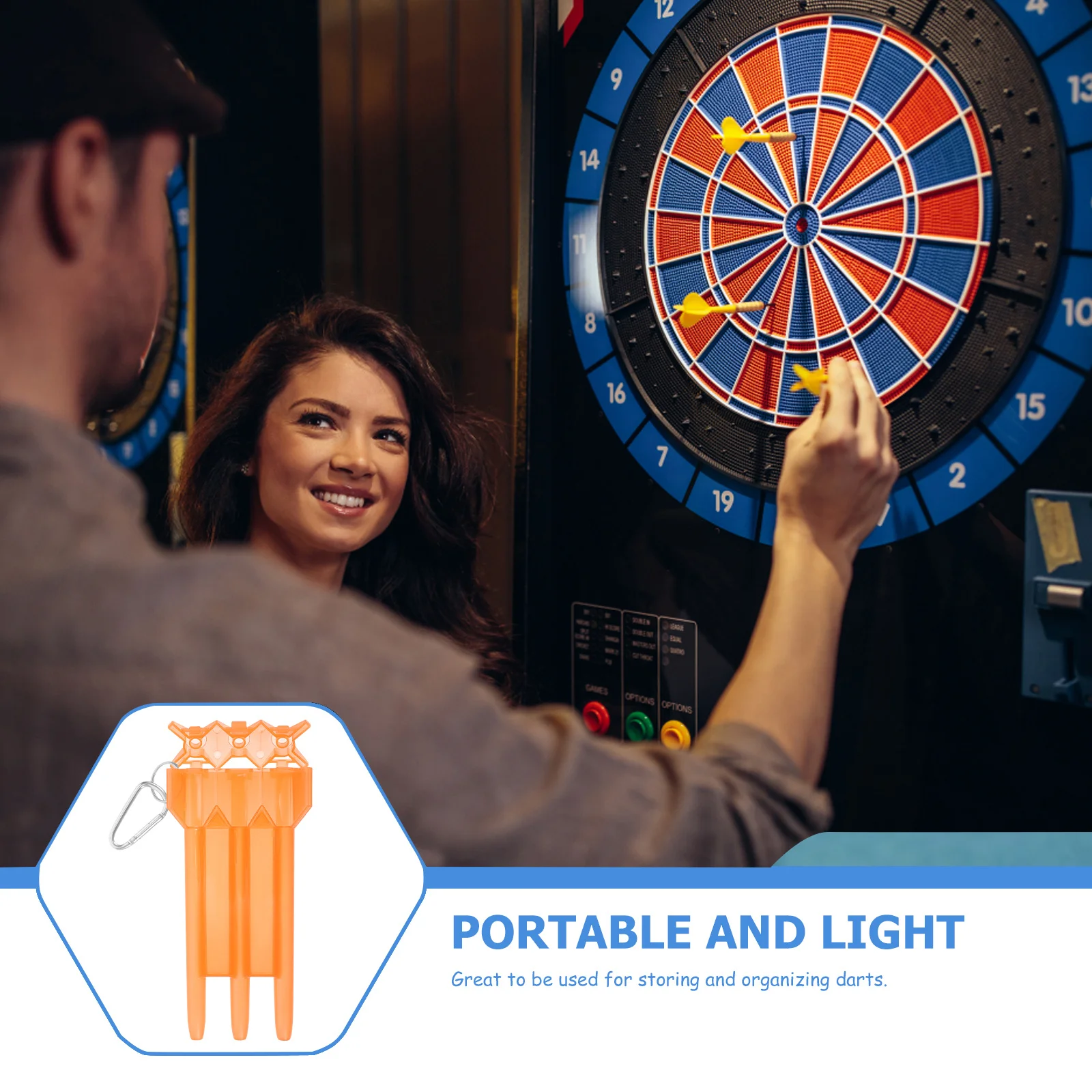 علبة قفل صندوق تخزين رمي السهام شديد التحمل مع مشبك مفتاح فتاحة الزجاجات وحاوية تنظيم رياضية برتقالية