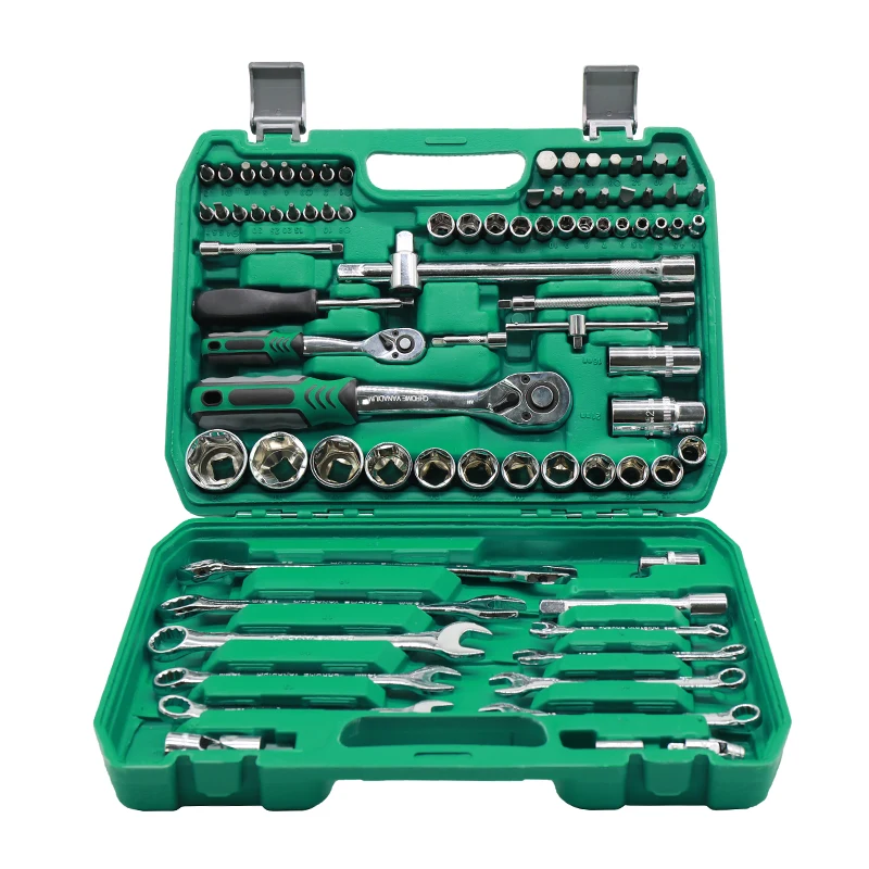 Set Of 82pcs Manual Mechanic Ratchet Wrench Socket Combination Tools Hand Tool Kits For Cars, Motorcycles And Bicycles Repair