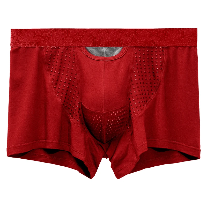 3PCS  Gun-bullet separated underwear for men, scrotal support venous bottom pants, ice silk curved flat corner sweatpants
