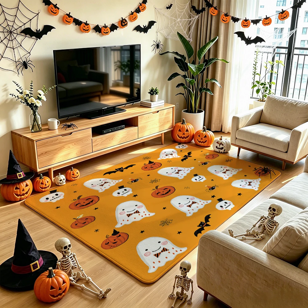 1pc Halloween ghost pumpkin bat skeleton silicone floor mat living room floor mat anti-slip silicone tufted carpet sofa bedro