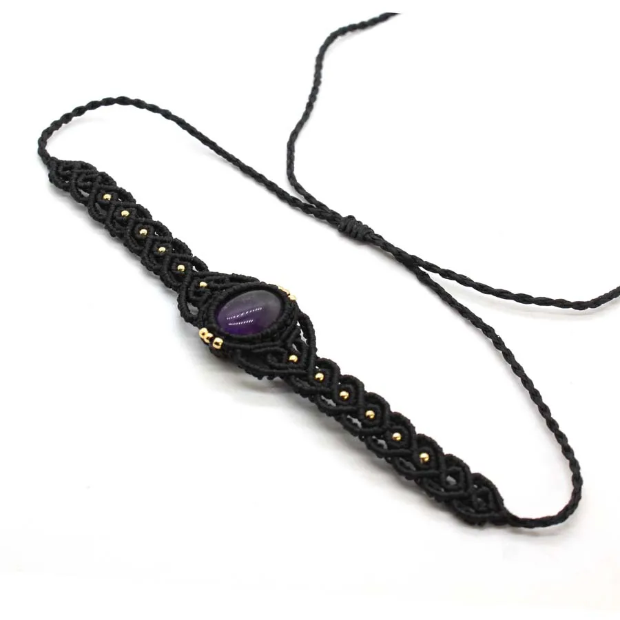 Crystal Braided Macrame Stone Pendant Necklace for Women Natural Amethyst Quartz Handmade Rope Weave Chain Necklaces Man Jewelry