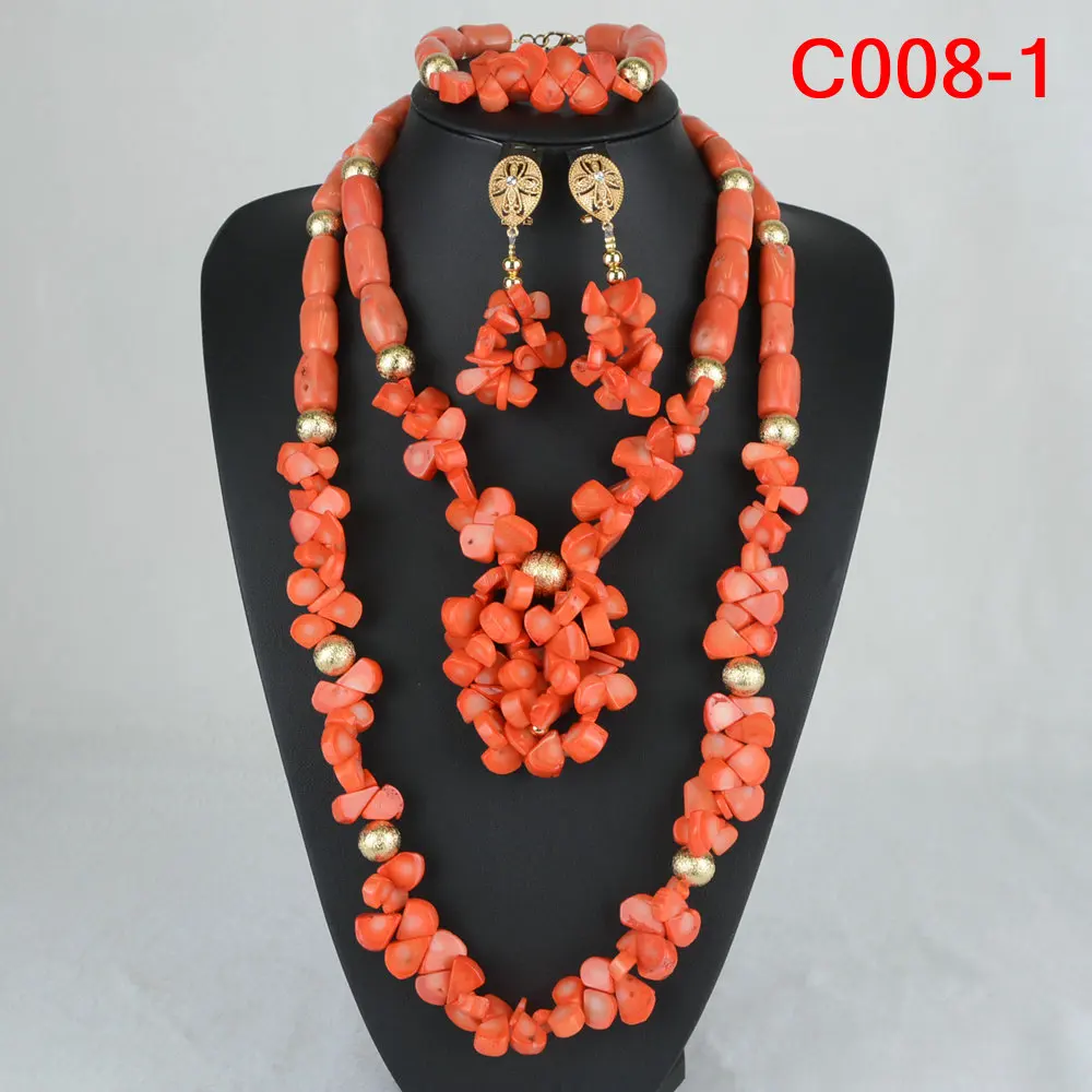 Fashion Nigerian Coral Beads Necklace Earrings Set for Bride New African Wedding Jewelry Set