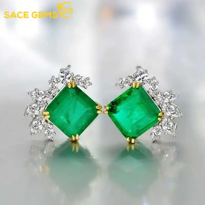 

SACE GEMS Luxury 925 Sterling Silver Created Emerald Gemstone Wedding Bride Band Party Ear Studs Earrings Fine Jewelry Wholesale