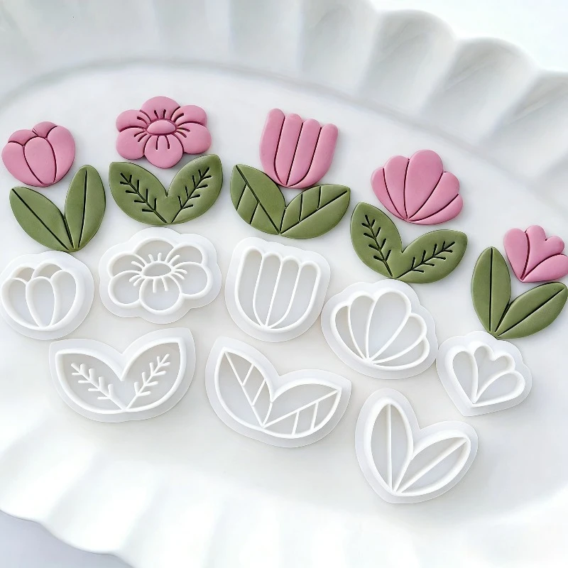 8Pcs Floral Leaf Polymer Clay Cutters Spring-loaded Clay Molds for Earrings Jewelry Making | DIY Craft Tools Pottery & Resin Art